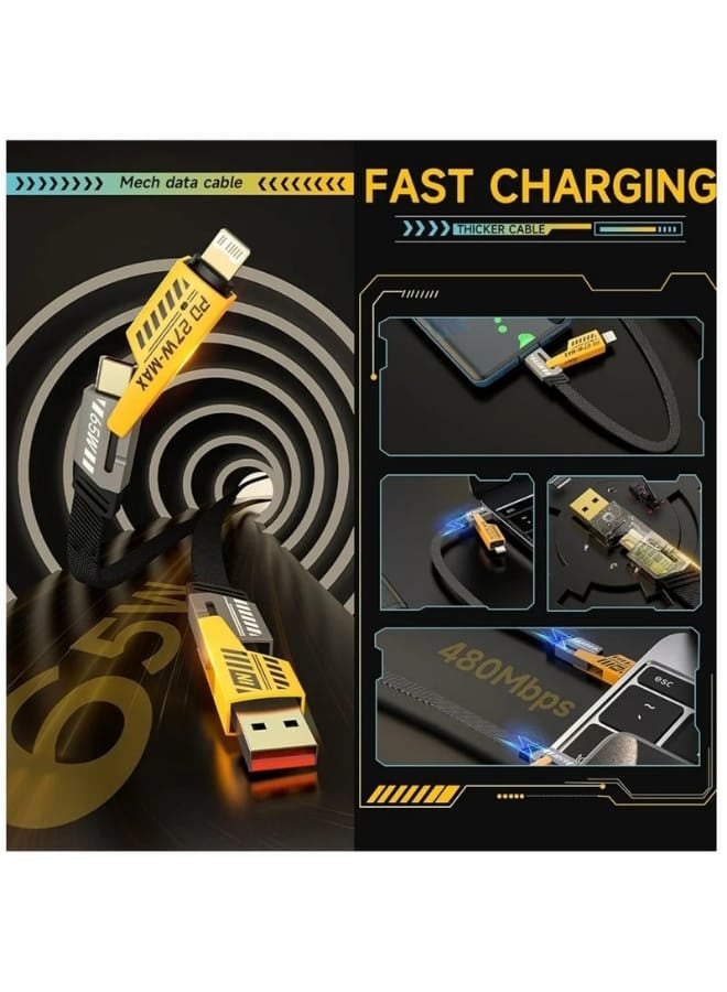 تقليدي كابل شحن متعدد 4 في 1 – شحن سريع USB-A و USB-C إلى Type-C PD 65 واط / 27 واط، كابل 1 متر مع وصلات متعددة متوافق مع iPhone 17/16/15 و iPad - Image 4